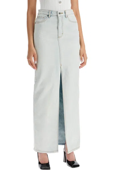 Shop Self-portrait Maxi Denim Skirt In Seven In Celeste