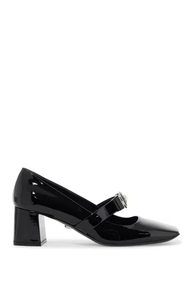 Versace Gianni Ribbon Embellished Patent-leather Pumps In Black