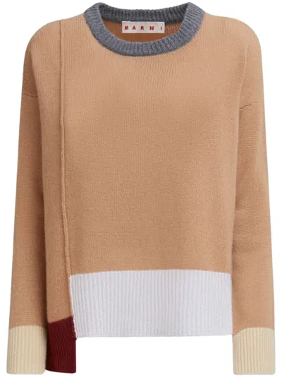 Shop Marni Sweater With Color-block Design In Brown