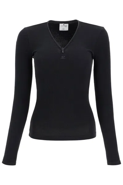 Shop Courrèges Top Aderente A Maniche Lunghe In Black