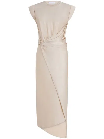 Shop Rabanne Midi Dress With Gathers In Nude & Neutrals