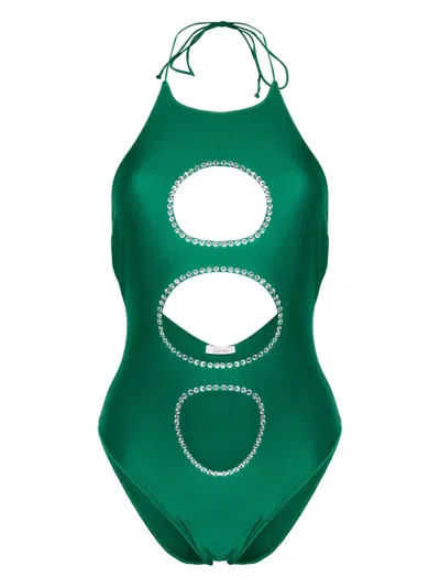 Shop Oseree One-piece Swimsuit With Cut-out In Green