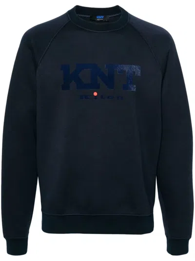 Shop Kiton Sweatshirt With Flocked Logo In Blue