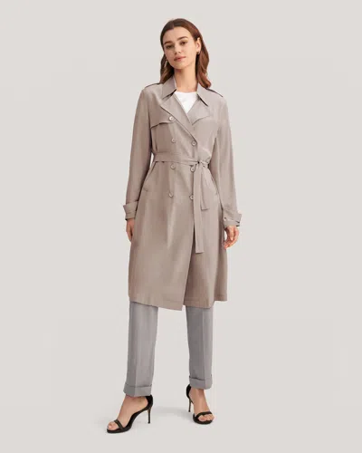 Lilysilk Classic Double-breasted Silk Trench Coat In Grey