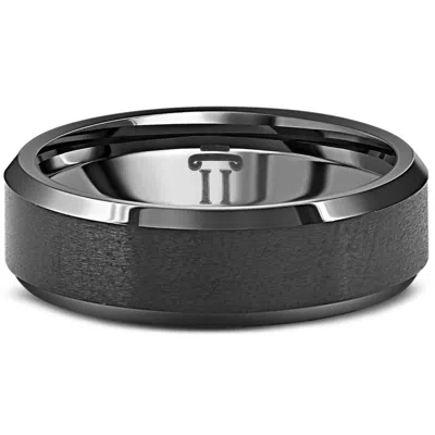 Pompeii3 Men's Brushed Black Tungsten 6mm Beveled Ring Wedding Band In Black