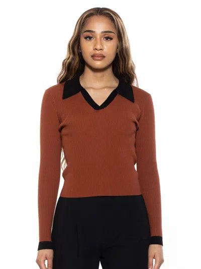 Alexia Admor Women's Johnny Collar Rib Knit Top In Brown