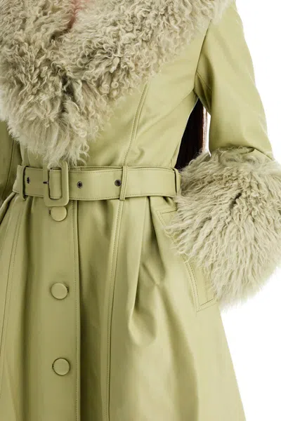 Shop Saks Potts Foxy Leather And Shearling Long Coat In Verde