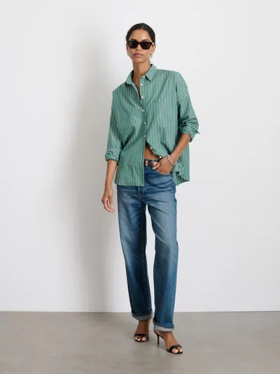 Alex Mill Jo Shirt In Striped Paper Poplin In Green Stripe