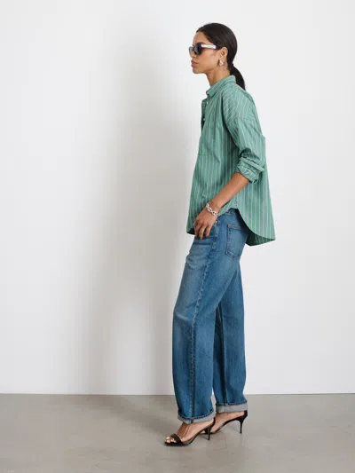 Alex Mill Jo Shirt In Striped Paper Poplin In Green Stripe
