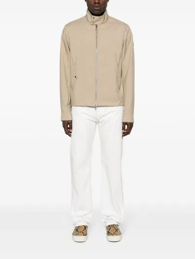 Moncler Beige Logo Patch Jacket In Beige