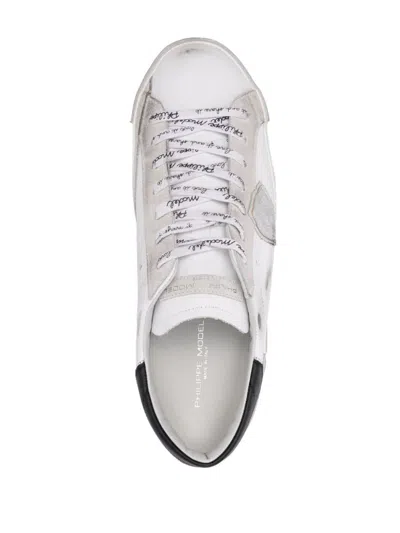 Shop Philippe Model Calf Leather Prsx Sneakers In Vintage-effect In Bianco E Argento