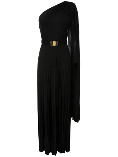 Elisabetta Franchi One-shoulder Pleated Red Carpet Dress In Black