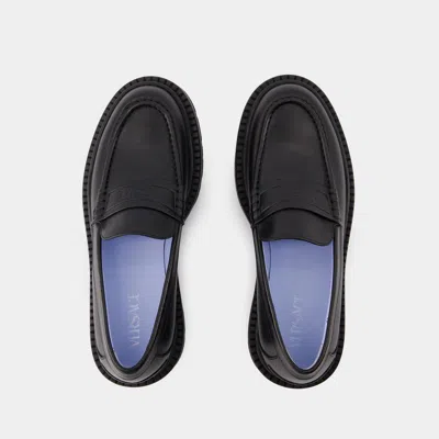 Versace Smooth Leather Adriano Loafers In In Black
