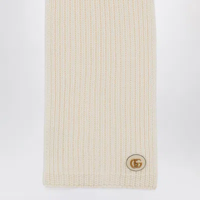 GUCCI GUCCI IVORY CASHMERE SCARF WITH LOGO WOMEN 