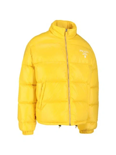 Prada Down Jacket With Logo In Yellow