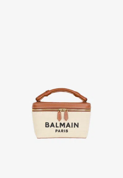 Shop Balmain B-army Logo Canvas Vanity Bag In Natural