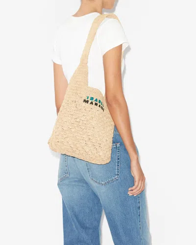 Isabel Marant Raffia Shoulder Bag With Logo In Natural