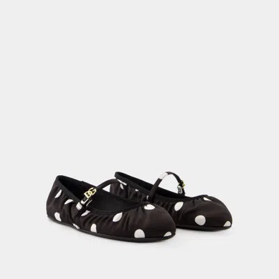 Dolce & Gabbana Odette Polka-dot Satin Ballet Flats In Black
