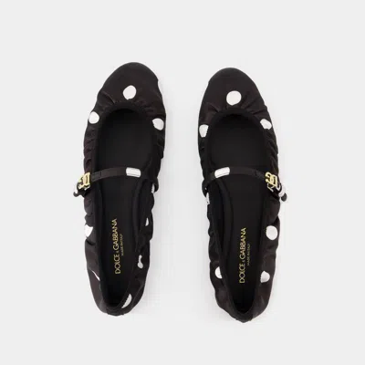 Dolce & Gabbana Odette Polka-dot Satin Ballet Flats In Black