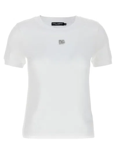 Dolce & Gabbana White Jersey Dg Logo Plate T-shirt In White