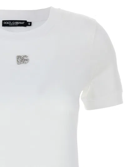 Dolce & Gabbana White Jersey Dg Logo Plate T-shirt In White