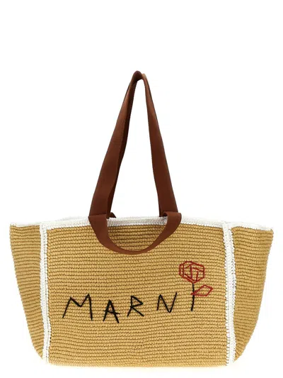 Shop Marni 'sillo' Shopping Bag In Beige