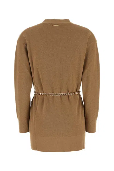 Michael Kors Wool Cardigan Chain Belt In Brown