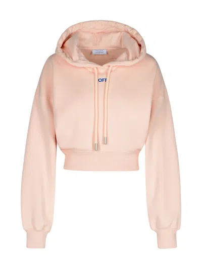 Shop Off-white Pink Cotton Crop Sweatshirt In Pink & Purple