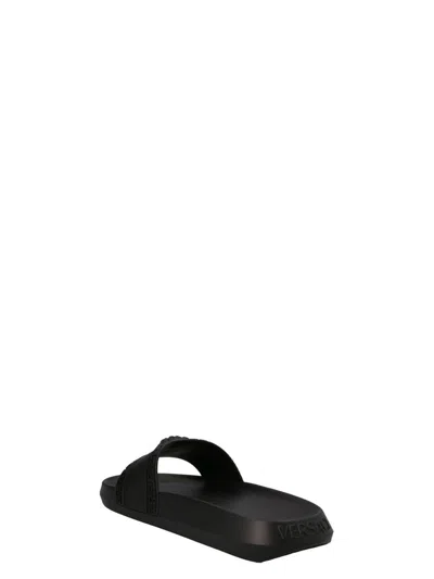 Shop Versace 'medusa' Slides In Black