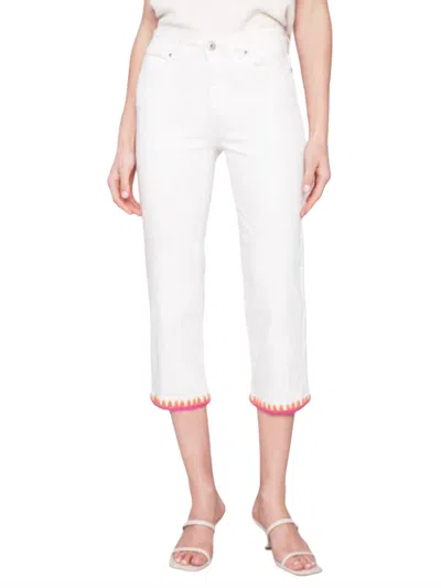 Charlie B Embroidered Stitch Hem Straight Leg Jean In Natural In White