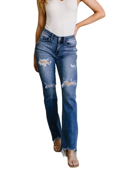 JUDY BLUE DESTROYED STRAIGHT JEANS IN DARK WASH 