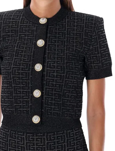 Shop Balmain 3d Monogram Cardigan In Black Silver