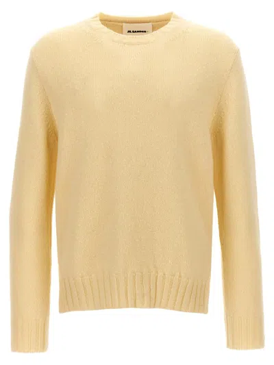 Jil Sander Crew Neck Wool Sweater With Side Slits In White