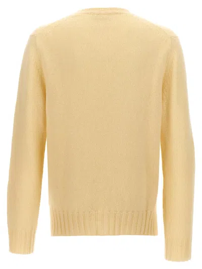 Jil Sander Crew Neck Wool Sweater With Side Slits In White