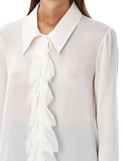 Khaite Luka Button-front Top With Ruffle Detail In Beige