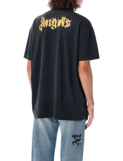 Shop Palm Angels Burning Logo T-shirt In Black Gold