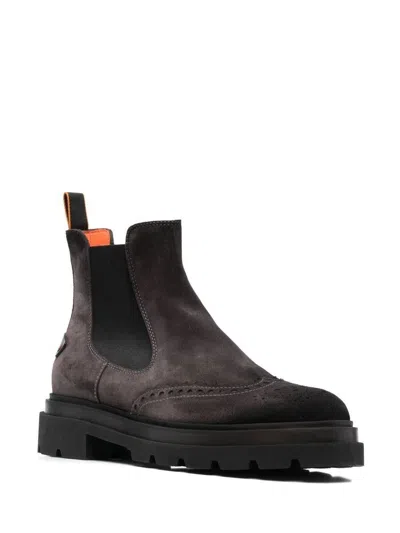 Santoni Side Elasticated-panel Ankle Boots In Grey