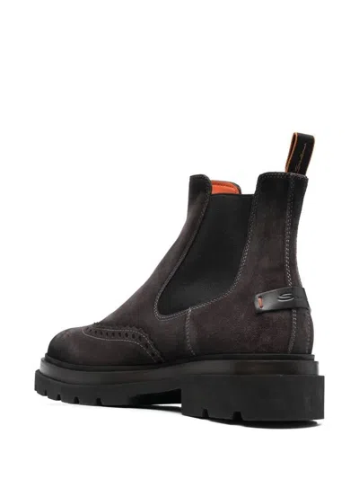 Santoni Side Elasticated-panel Ankle Boots In Grey