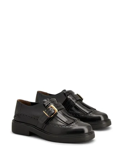 Tod's Monk Strap In Leather With English Dovetail Stitching And Fringe In Black