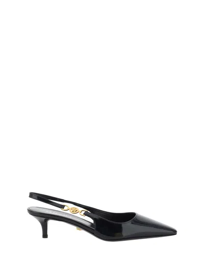 Shop Versace Sling Back In Black- Gold