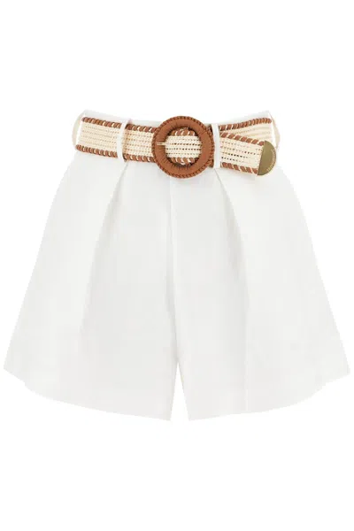 Shop Zimmermann Halliday Linen Tuck Shorts In White