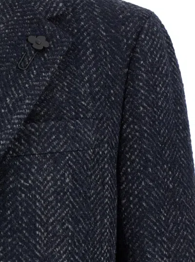 Shop Lardini Blue Single-breasted Coat With Notched Revers In Wool Blend Man