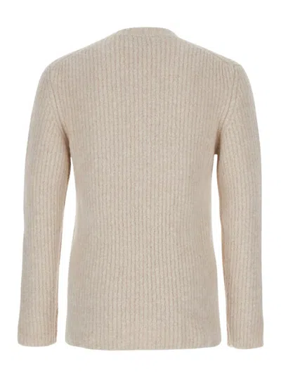 Autry Beige Crewneck Sweater With Logo Patch In White