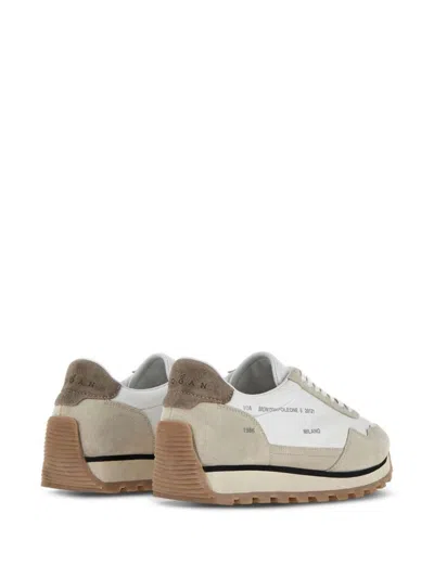 Hogan Leather Sneakers With Round Toe And Ridged Rubber Sole In Multicolour