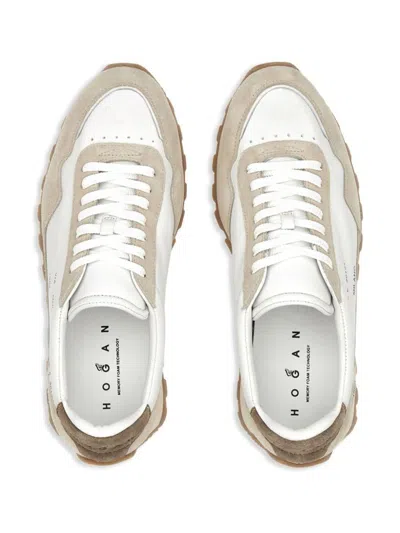 Hogan Leather Sneakers With Round Toe And Ridged Rubber Sole In Multicolour