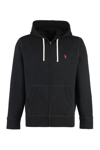 Shop Polo Ralph Lauren Cotton Blend Full-zip Sweatshirt In Black