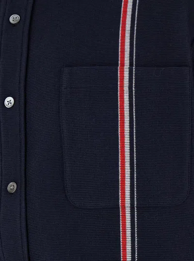 Shop Thom Browne Blue Overshirt With Button Down Collar And Rwb Stripe In Cotton Man