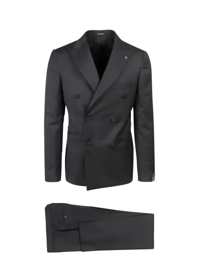 Tagliatore Virgin Wool Tuxedo With Removable Brooch In Black