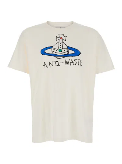 Shop Vivienne Westwood White T-shirt With Anti-waste Print In Cotton Man