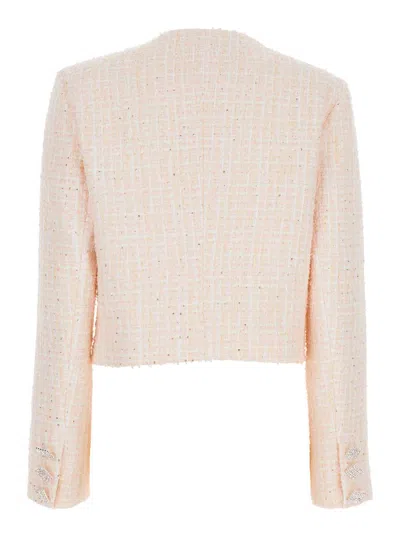 Rotate Birger Christensen Rotate Pink Cropped Jacket With Jewel Buttons In Tweed Woman In Pink